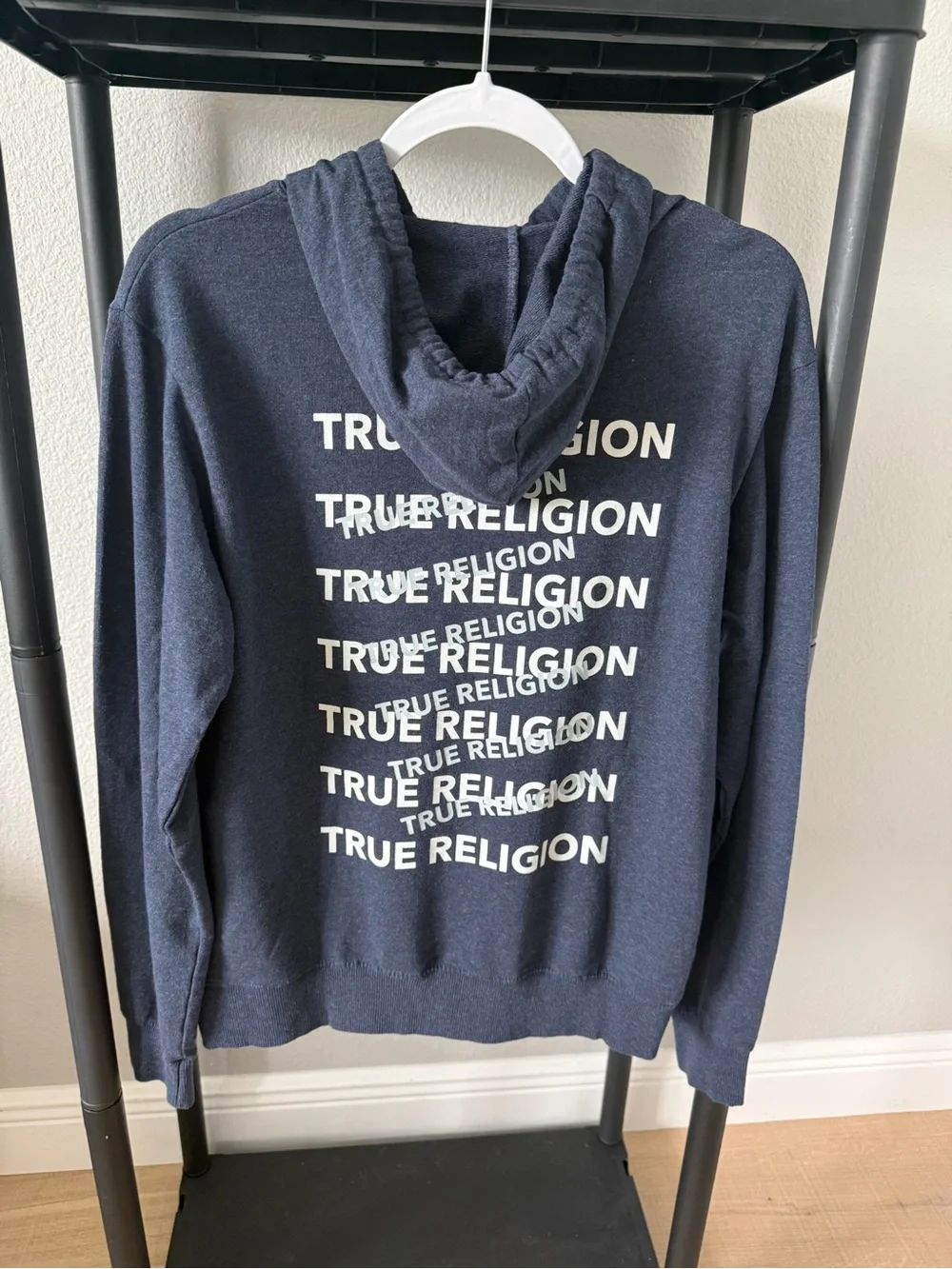 True Religion Navy Pullover Hoodie with White Logo